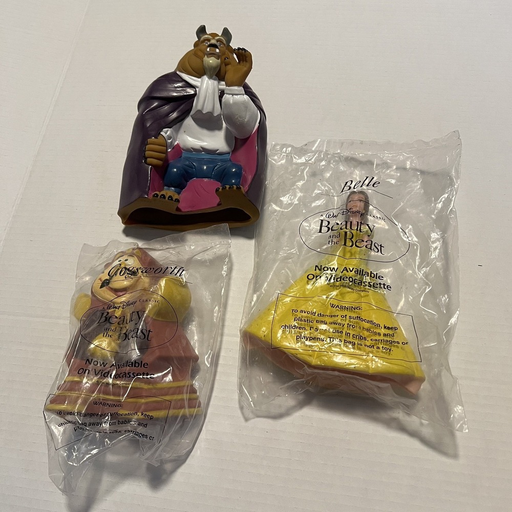 Disney Beauty and the Beast Figure Lot Belle Beast Cogsworth 1992 VTG Toys